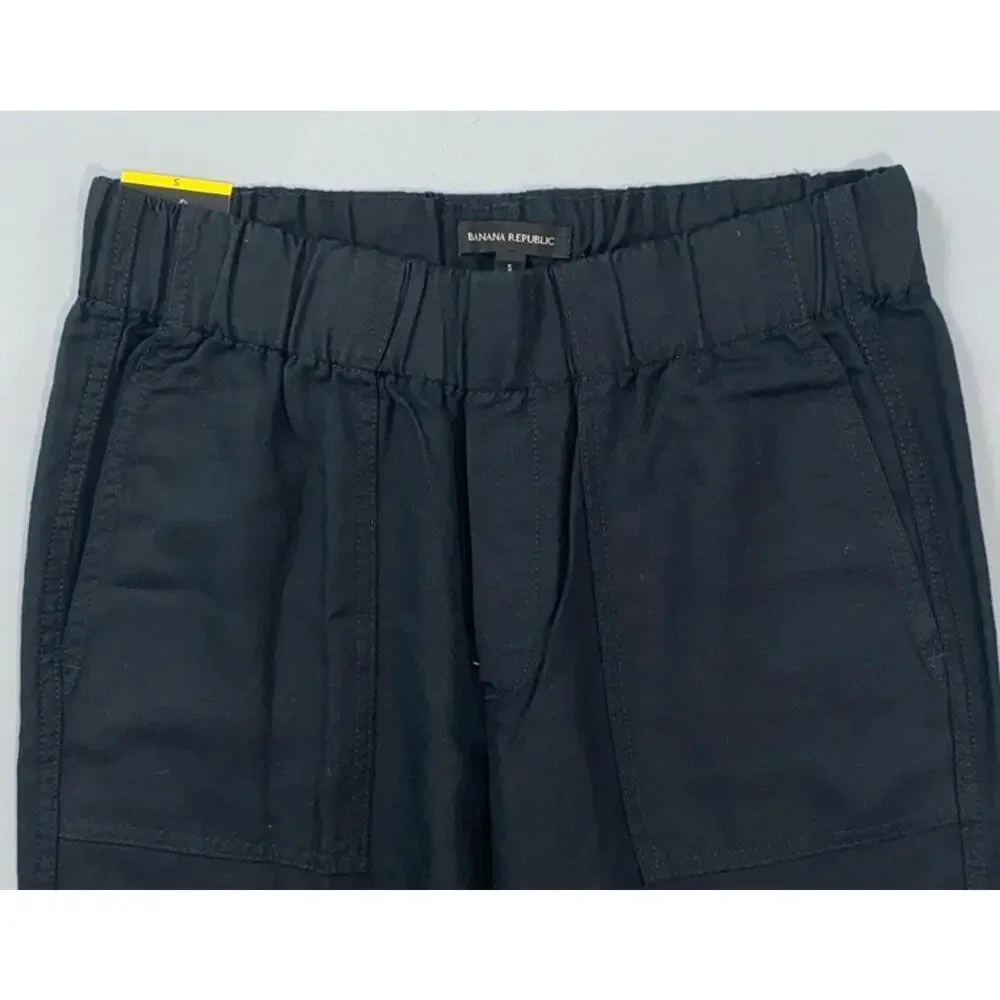 Banana Republic Linen Blend Pull On 'Tapered Crop Pant' in Black. Women's S, NWT